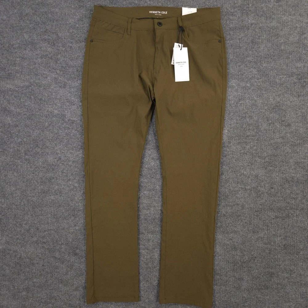 Kenneth Cole Tech Pants Mens 36X30 Dark Olive Slim Fit Stretch Performance NEW